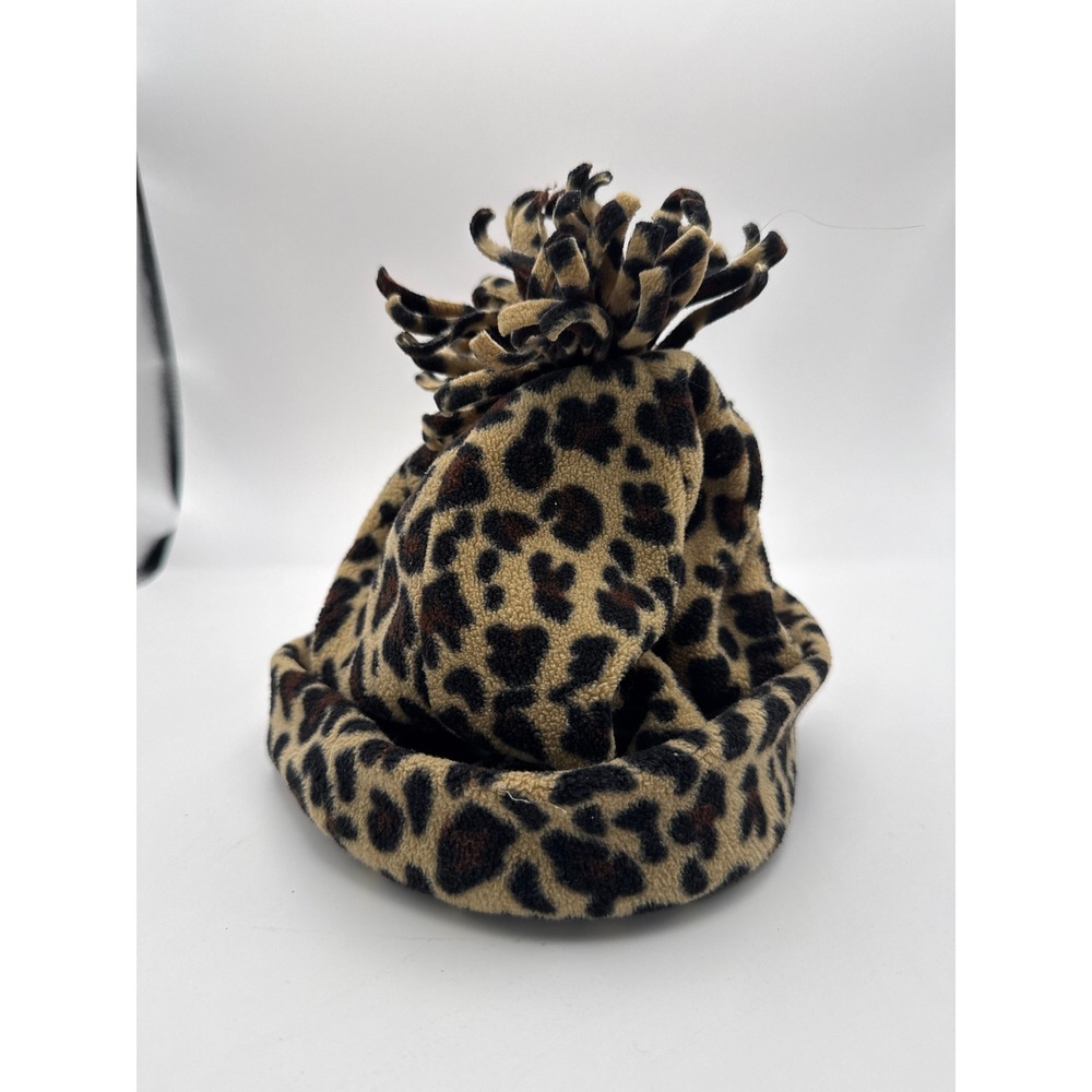 Kids Leopard Print Fleece Beanie Hat Animal Pattern Winter Cap OSFM